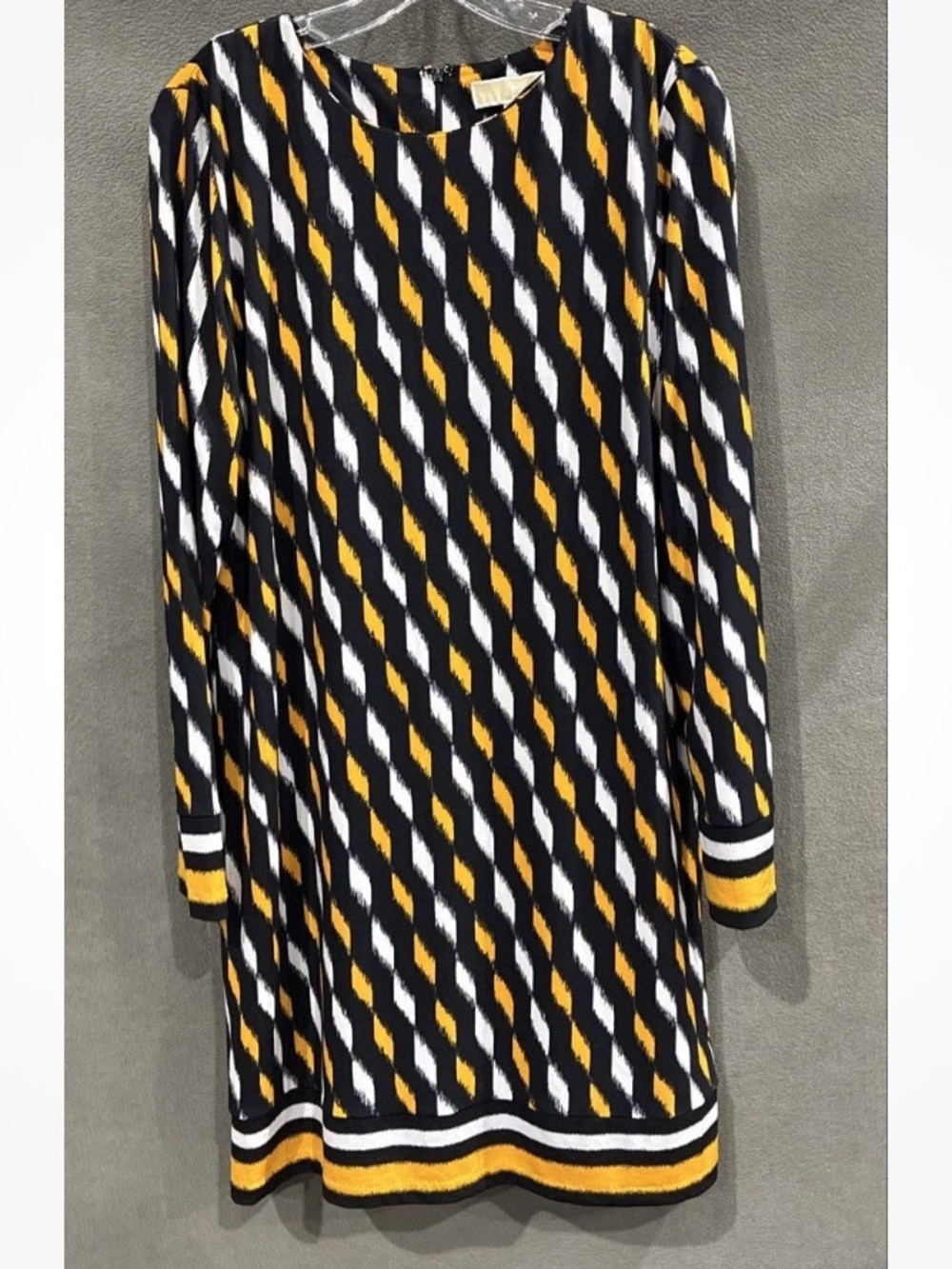Michael Kors Women's Orange Black White Geometric Print Long Sleeve Dress Sz L